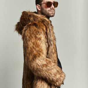 Short Hooded Faux Fur Coat, Fox Faux Fur Jacket With Oversized Hood ...