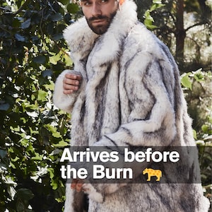 Collared wolf faux fur jacket, Short furry coat