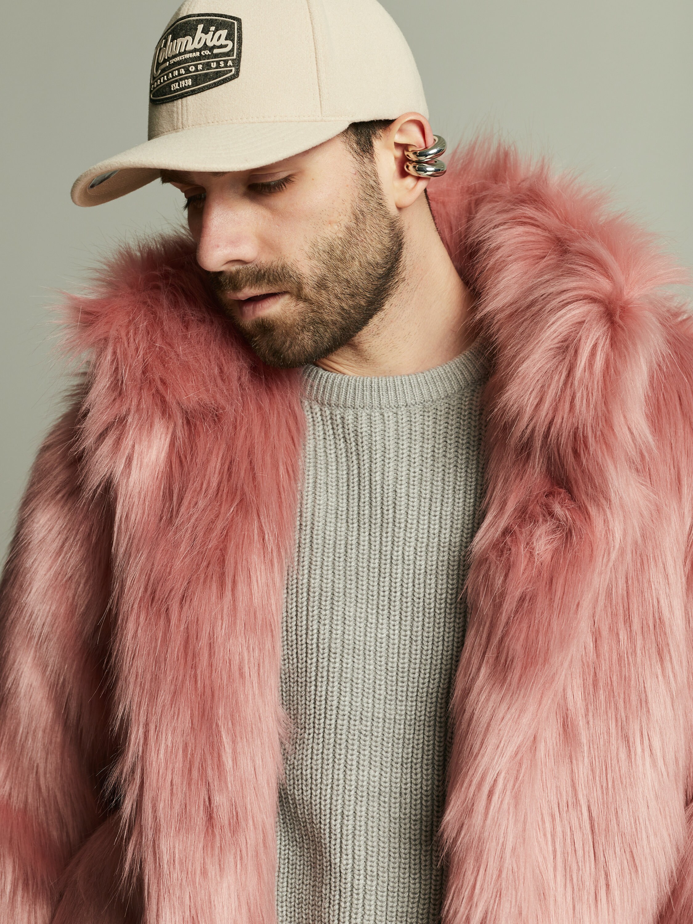 Men's Pink Faux Fur Jacket / Pimp Furry Coat, Festival Faux Men's Pink Faux Fur Jacket / Pimp Furry Coat, Festival Faux