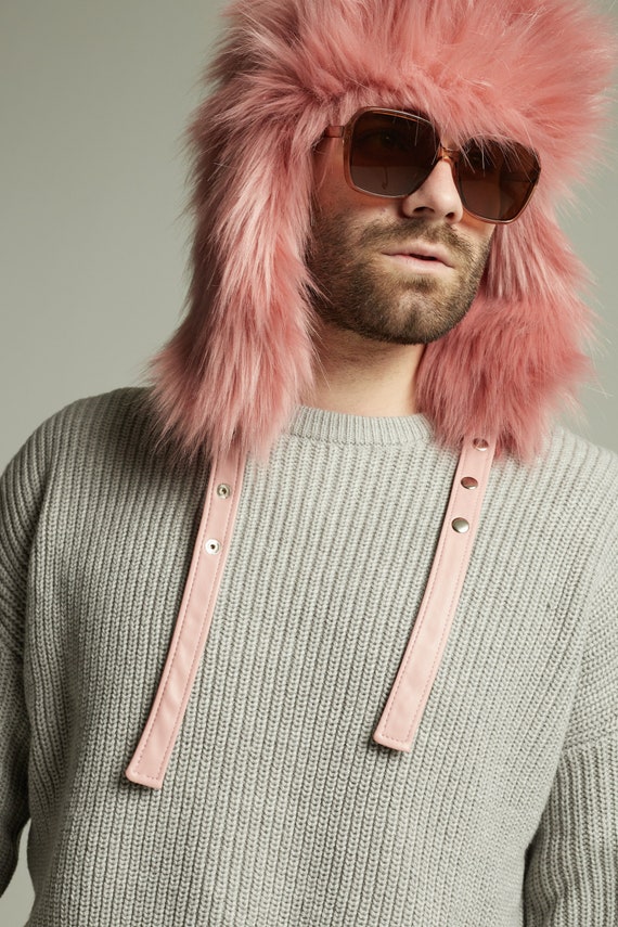Pink Faux Fur Trapper Hat, Festival Rave Ushanka - Etsy