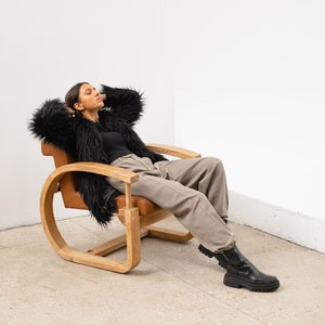 Black faux fur llama coat, Shaggy jacket, Long line midi coat image 4