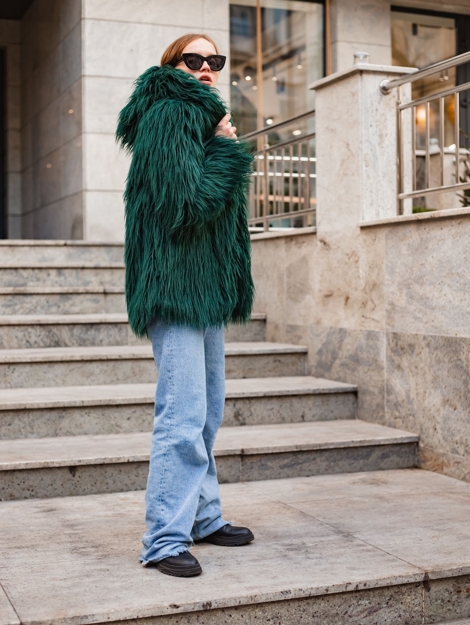 Emerald green faux fur coat Hooded jacket Women's shaggy Etsy