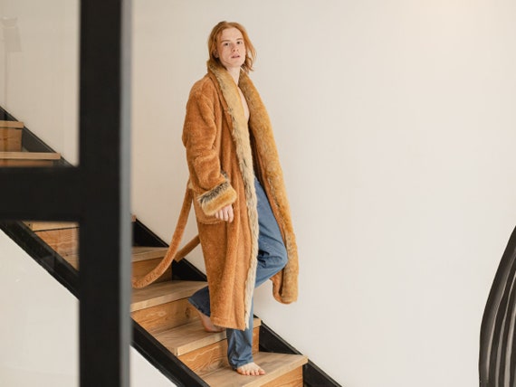 Deux Par Deux Plush Bathrobe - Tan Fox Deux Par Deux Plush Bathrobe - Tan Fox