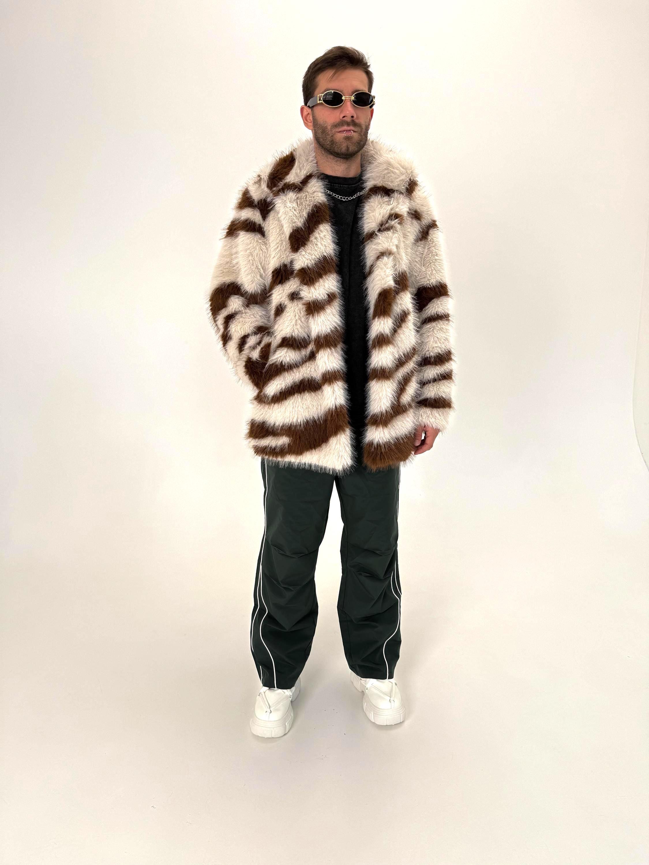 ストライプミークレイジーフェイクファーフェスティバルジャケット