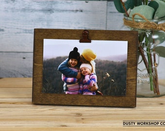 Rustic Clipboard Frame for a 4X6 Picture Frame with Rustic Clip Wood Photo Frame Farmhouse Clipboard Frame for 4X6 Photo Color Dark Walnut