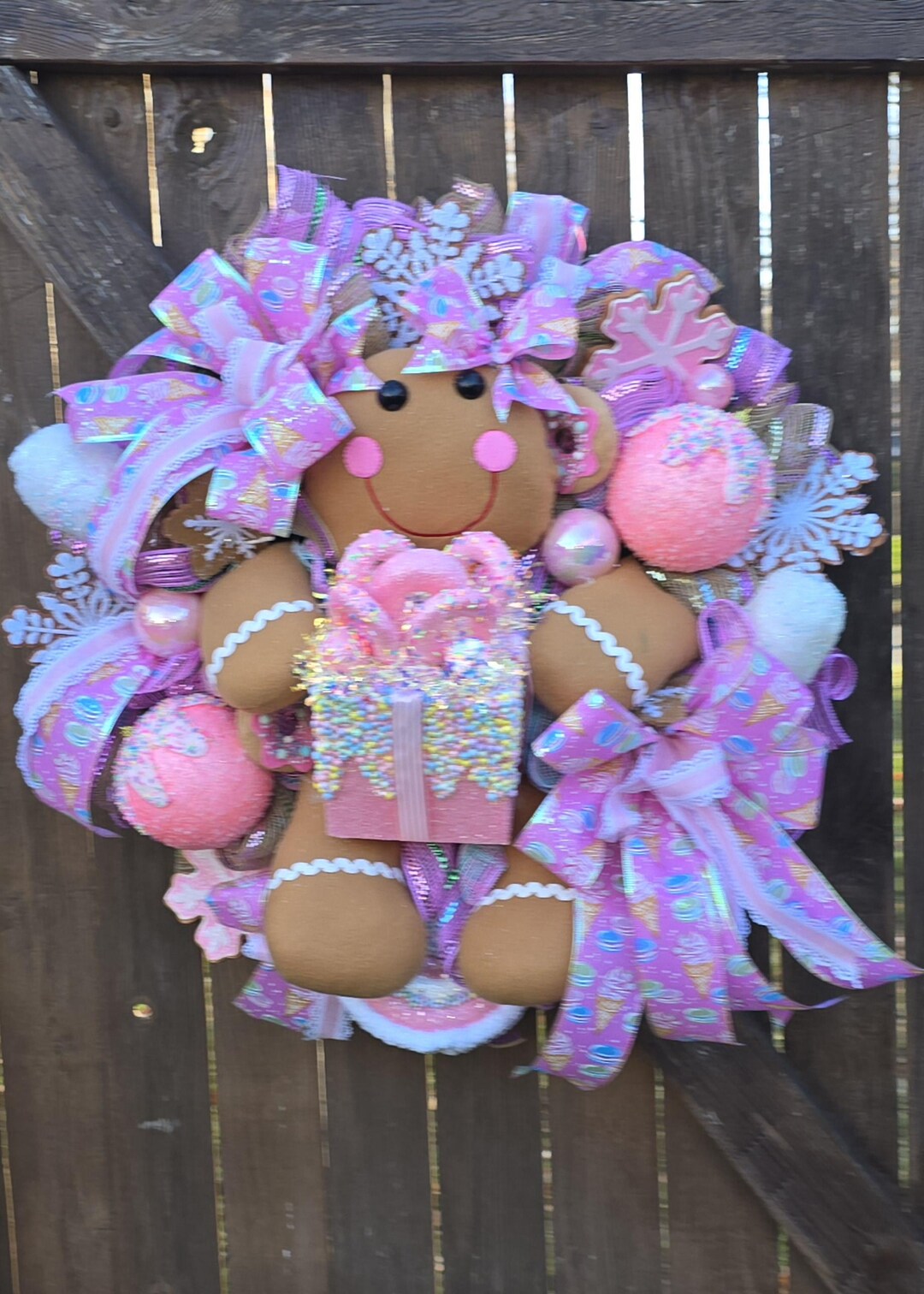 XL Pink Gingerbread Girl Christmas Wreath: Pastel Holiday Decor ...
