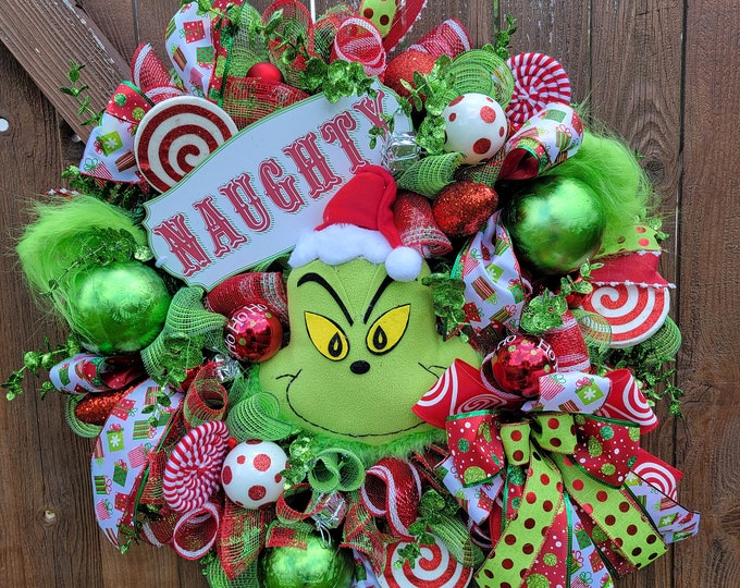 Christmas Wreath, Grinch Wreath, Grinch Decor, Grinch Christmas