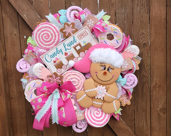 Pink Gingerbread Wreath, Pink Gingerbread, Christmas Wreath ...