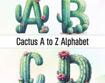 Cactus Png Watercolor Cactus Font Cactus Letters Clipart Alphabet Png Watercolor Clipart Doodle Letters Western Png Sublimation Designs
