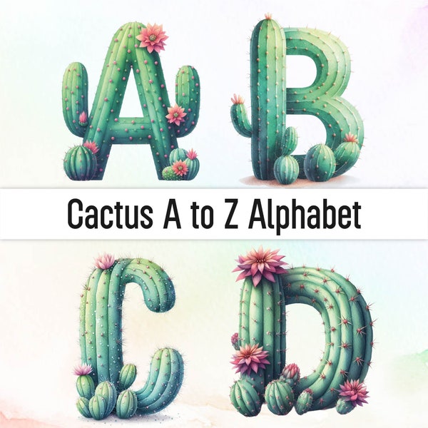 Cactus Png Watercolor Cactus Font Cactus Letters Clipart Alphabet Png Watercolor Clipart Doodle Letters Western Png Sublimation Designs