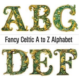 Ausgefallene Buchstaben Keltisches Alphabet Ausgefallenes Blumenalphabet Clipart Dekorative Buchstaben Monogramm Print on Demand Sublimationsdesigns Kommerzielle Nutzung