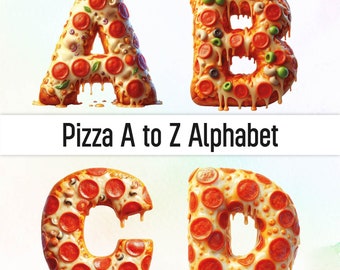 Lettres de pizza police de l'alphabet Png pizza Clipart Png lettres Doodle Doodle police 3D sublimation alpha dessins autocollants numériques