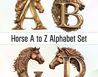 Clipart cheval Png cheval lettres cheval Alphabet Png Doodle lettres police Doodle Alphabet Clipart autocollants numériques lettre Bundle décoratif Png