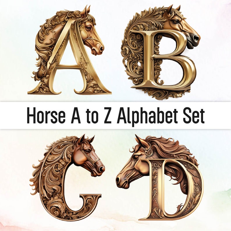Horse Png Horse Clipart Alphabet Png Decorative Letters Animal Etsy