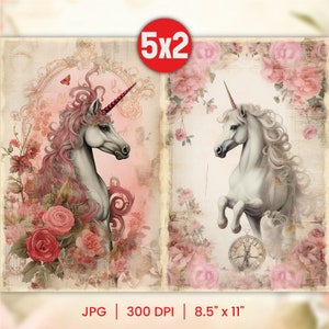 Unicorn Junk Journal Printable Floral Unicorn Junk Journal Page Fantasy Junk Journal Background Inspirational Junk Journal Floral Unicorn