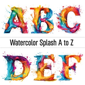 Lettres aquarelles polices Clipart PNG Éclaboussures d'aquarelle Éclaboussures de peinture polices PNG Doodle Doodle lettres Doodle Alphabet Clipart