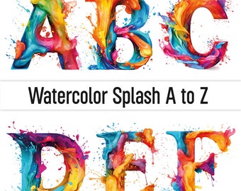 Letras de acuarela PNG Clipart Fuente Salpicaduras de acuarela Salpicaduras de pintura PNG Fuente Doodle Letras Doodle Alfabeto Doodle Clipart