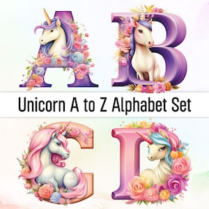 Unicornio Clipart Png Fuente de unicornio Letras del alfabeto de unicornio Pegatinas de unicornio Letras decorativas de doodle Fuente de sublimación Paquete de imágenes prediseñadas de unicornio