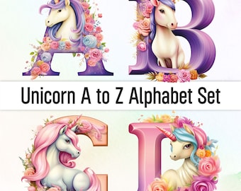 Unicornio Clipart Png Fuente de unicornio Letras del alfabeto de unicornio Pegatinas de unicornio Letras decorativas de doodle Fuente de sublimación Paquete de imágenes prediseñadas de unicornio