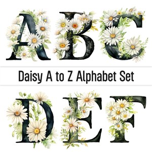 Daisy Png Clipart Daisy police Daisy lettres Alphabet Png Doodle lettres Alphabet floral Clipart fleurs sauvages Png lettres autocollant Clipart Bundle