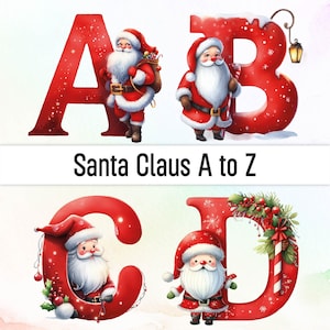 Père Noël Png Lettres Police de Noël Nom de Noël Aquarelle Noël Clipart Alphabet Png Alphabet Clipart