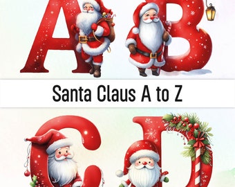 Père Noël Png Lettres Police de Noël Nom de Noël Aquarelle Noël Clipart Alphabet Png Alphabet Clipart