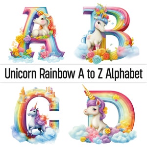 Unicorn Clipart Unicorn Png Alphabet Png Wall Art Unicorn Birthday Doodle Letters Alphabet Clipart Sublimation Designs Clipart Bundle