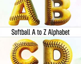 Softball Png Clipart Softball Letters Softball Font Alphabet Png Doodle Letters Png Doodle Font 3D Sport Letters Sport Font Digital Stickers
