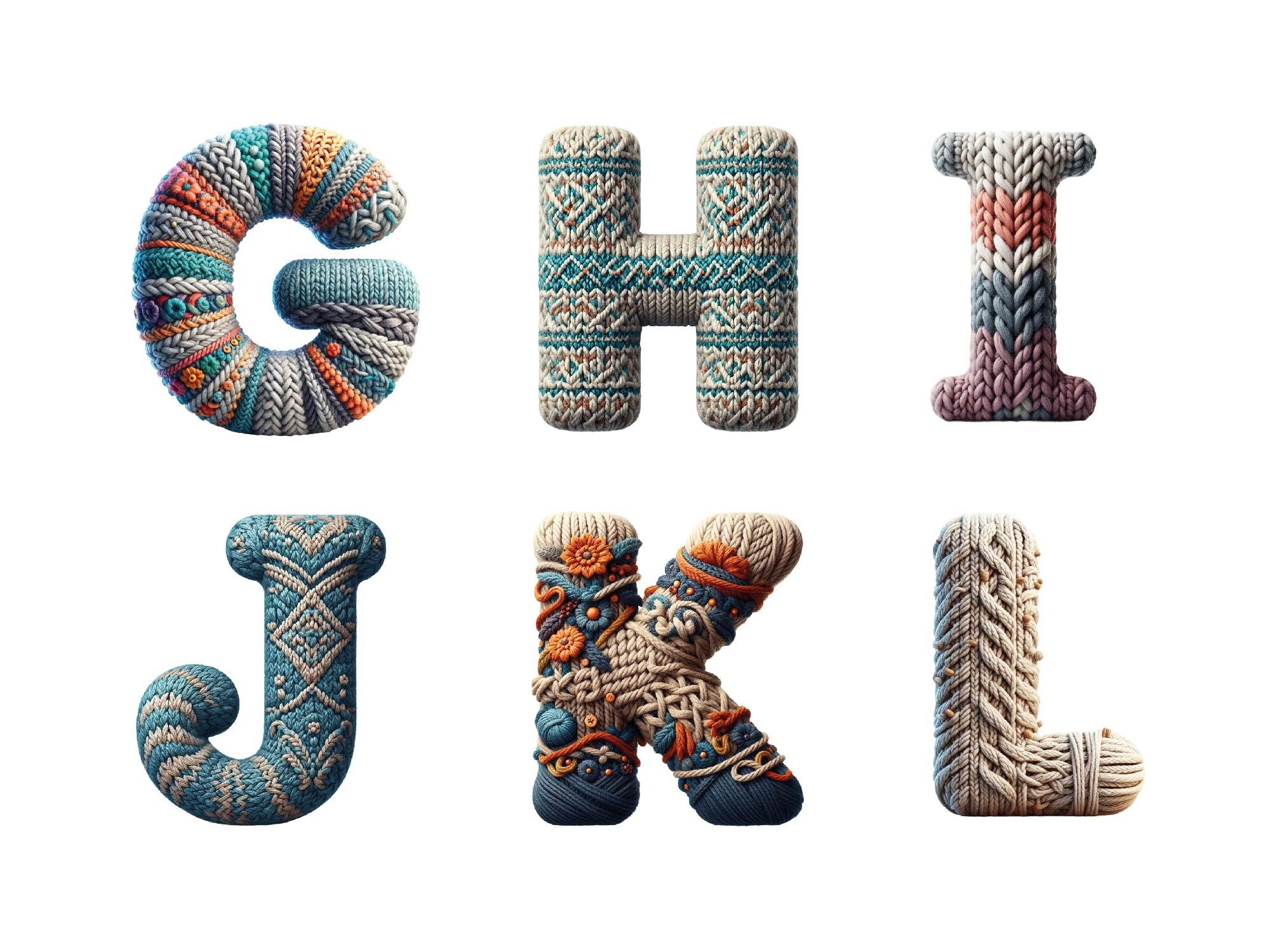 Knitting Clipart Knitting Stickers Letters Knitted Png Doodle Letters ...