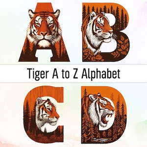 Tiger Png Tiger Clipart Tiger Font Png Alphabet Clipart Tiger Print Tiger Head Alphabet Art Watercolor Clipart Bundle Png Monogram Letters