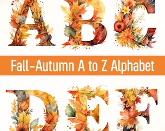 Automne Png Clipart automne autocollants alphabet Png lettres décoratives alphabet floral Clipart aquarelle Clipart aquarelle fleurs