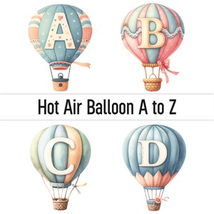 Globo aerostático Clipart Globo aerostático Png Alfabeto Clipart Fuente Paquete Globo Letras Doodle Fuente Decoración Arte de pared para guardería Impresiones