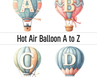 Montgolfière Clipart Montgolfière alphabet PNG polices Clipart Bundle ballon lettres Doodle polices chambre d'enfant mur Art déco estampes