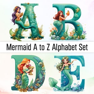 Mermaid Png Mermaid Clipart Alphabet Png Decorative Letters iron on Letters Alphabet Clipart Sublimation Png Doodle Letters Png