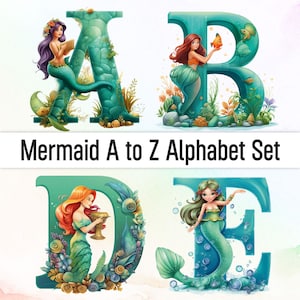 Sirène Png Sirène Clipart Alphabet Png Lettres décoratives fer sur lettres Alphabet Clipart Sublimation Png Doodle lettres Png