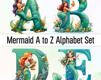 Mermaid Png Mermaid Clipart Alphabet Png Decorative Letters iron on Letters Alphabet Clipart Sublimation Png Doodle Letters Png