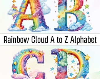 Rainbow Png Clipart Rainbow Letters Alphabet Png Doodle Letters  Rainbow Font Cloud Png Doodle Alphabet Doodle Font Watercolor Clipart