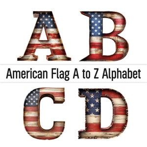 Drapeau américain du 4 juillet PNG Drapeau américain PNG Clipart États-Unis Alphabet patriotique américain Lettres décoratives Alphabet Clipart