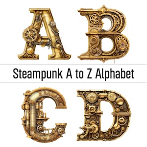 Steampunk Clipart Png Alphabet Png lettres décoratives Doodle lettres Png Alphabet Clipart sublimation sous licence commerciale alphabet imprimable