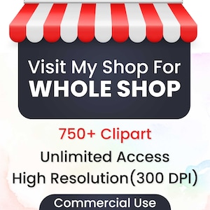 May include: A black and white graphic with a red and white striped awning. The text reads "Visit My Shop For WHOLE SHOP 750+ Clipart Unlimited Access High Resolution (300 DPI) Commercial Use".