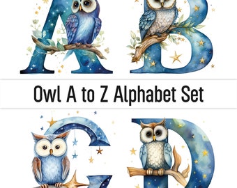 Hibou Png Clipart lettres hibou polices de l'alphabet Png Doodle lettres animaux lettres Doodle Alphabet Png aquarelle Clipart hibou imprimable