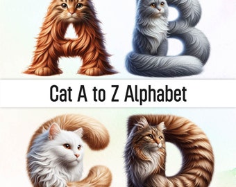 Clipart Png chat Lettres de chat Alphabet de polices de caractères Png Doodle lettres Png Doodle polices Lettres 3D Stickers numériques Alphabet animal Sublimation Png