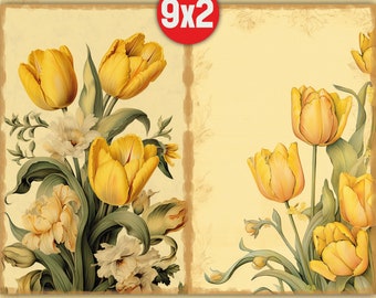 Impression de journal indésirable tulipe Page de journal indésirable floral tulipe Fleur fond de journal indésirable Journal shabby Chic Floral tulipe vintage imprimable
