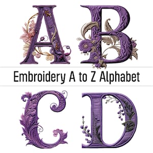 Imágenes prediseñadas de bordado Fuentes de bordado Diseños de bordado Letras artísticas Alfabeto floral Imágenes prediseñadas Letras decorativas Monograma Uso comercial