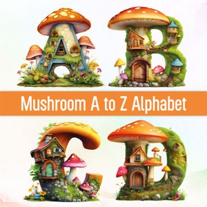 Clipart champignon champignon magique alphabet Png lettres décoratives autocollant champignon alphabet clipart sublimation lettres Png