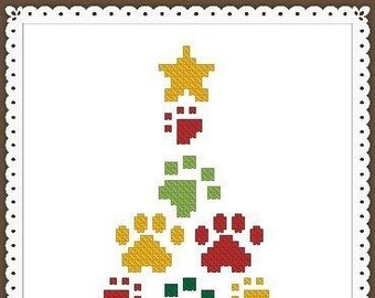 Christmas Tree Paws Cross Stitch Pattern