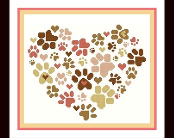 Paw Heart Pet Cross Stitch