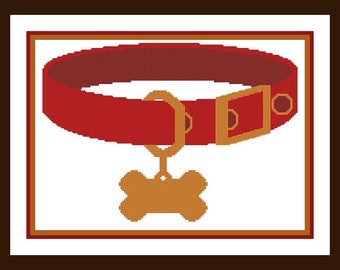 Pet Collar With Bone Tag Customisable Cross Stitch Pattern