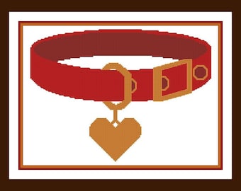 Pet Collar With Heart Tag Customisable Cross Stitch Pattern