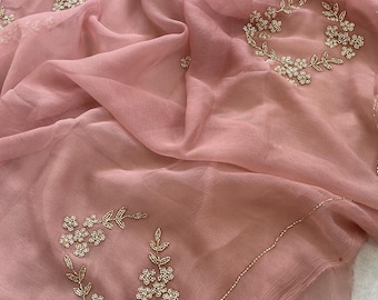 Rose Gold Chiffon Saree | Bollywood Sari | Designer Dress | Handwork Attire
